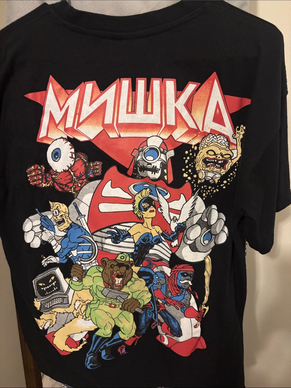 Black Graphic Comic-Style Crewneck T-Shirt